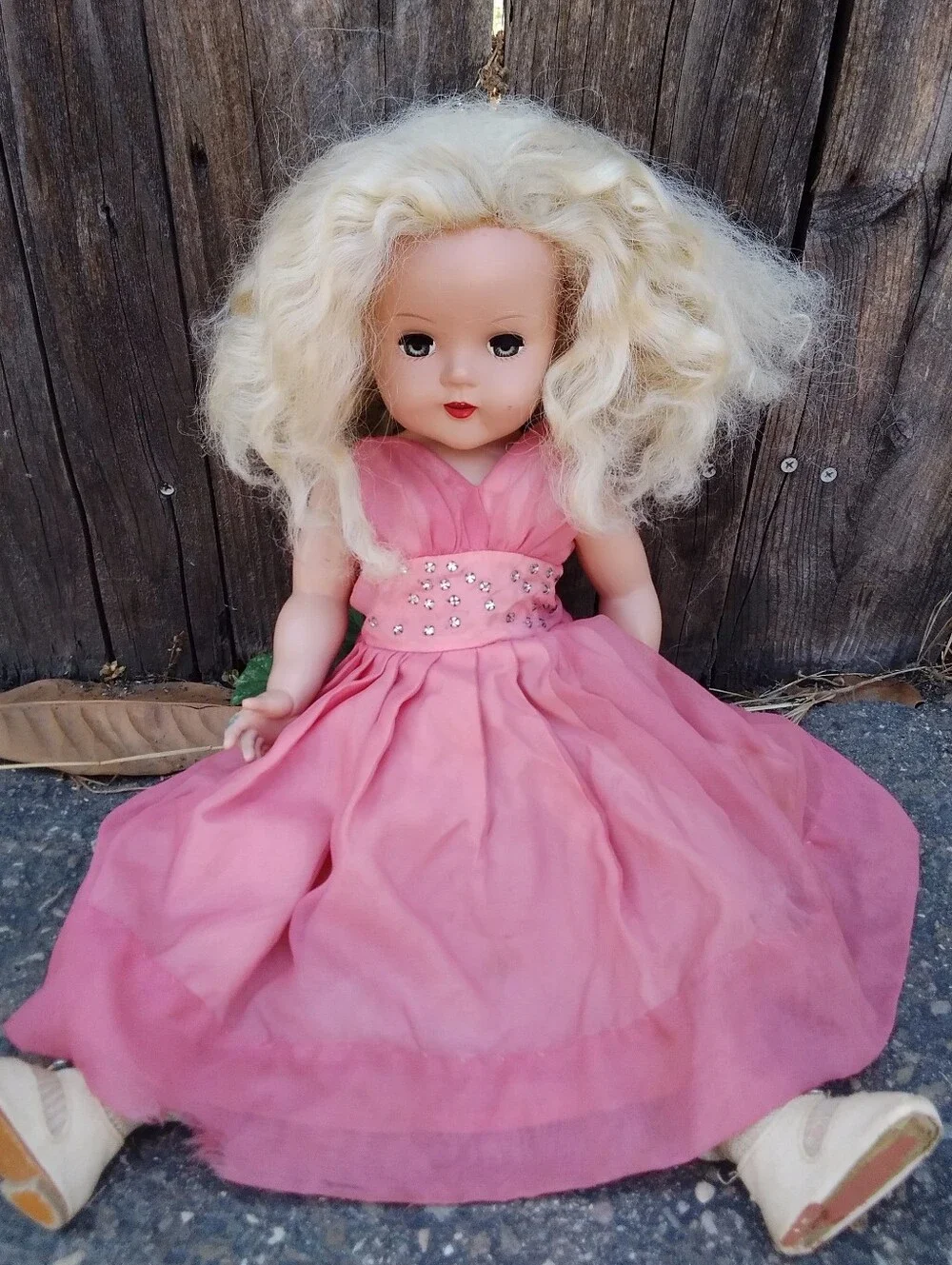 Vintage Doll Antique 40s 50s Blonde Walker Blue Eyes 20